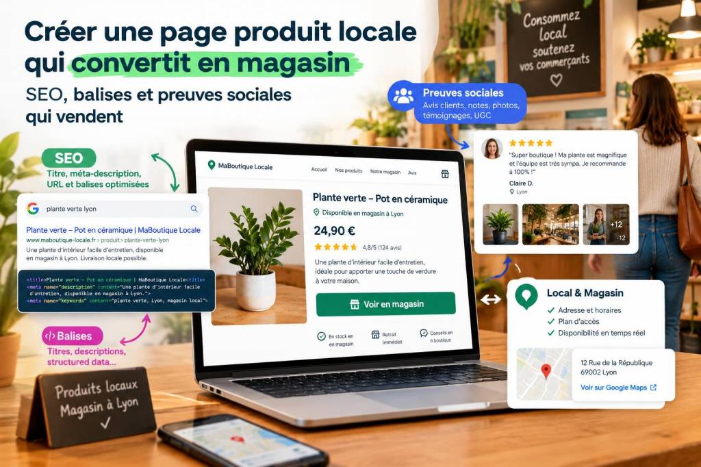 Créer une page produit locale qui convertit en magasin : seo, balises et preuves sociales qui vendent